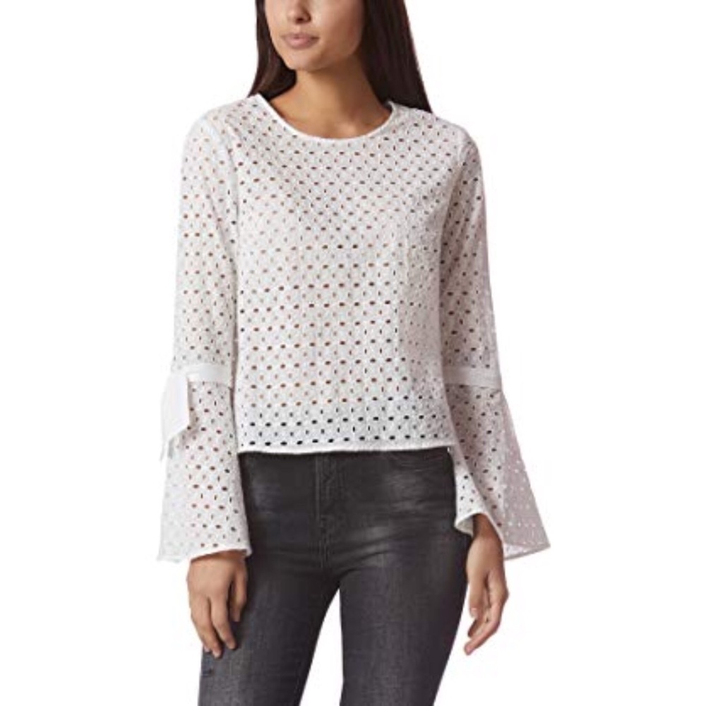 Avec Les Filles White Eyelet Trumpet Sleeve Top